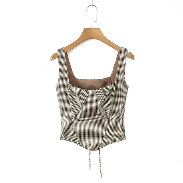 Slim fitting Simple High Waist Top Corset Plaid New Pants Top - Shop at LoveMi