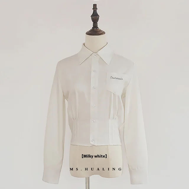 Women's Long sleeved Shirt Slim Fit Waist Cream White - Shop at LoveMi
