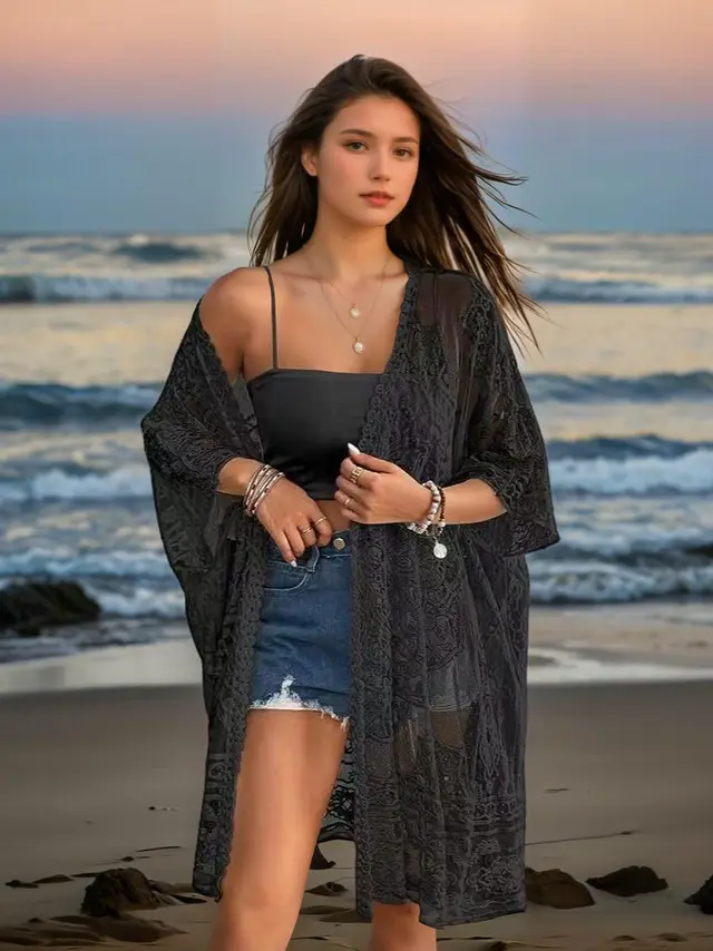Women's Sexy See through Water soluble Lace Embroidered Cardigan Black - Shop at LoveMi