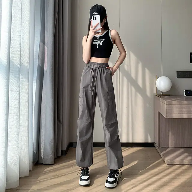 100 Cotton Cargo Pants Women's Summer Thin Dark Gray - Shop at LoveMi