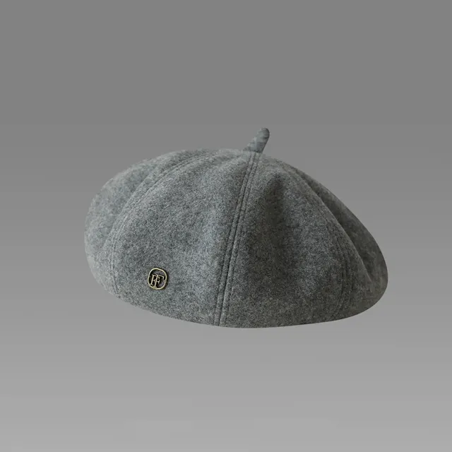 Gray Wool Beret Female Warm Knitted Hat Woolen Ff Beret - Shop at LoveMi