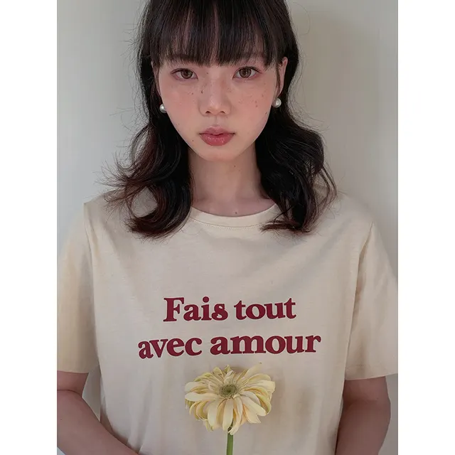 Fashion Short Sleeve Letter Print T shirt For Women Soft Apricot - Shop at LoveMi