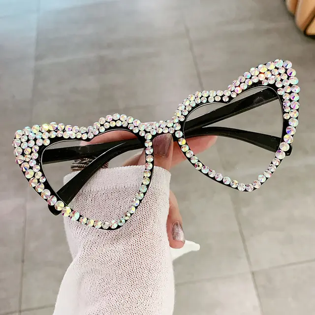 Female Cute Cat Eye Heart shaped Sun Glasses Black Frame White - Shop at LoveMi