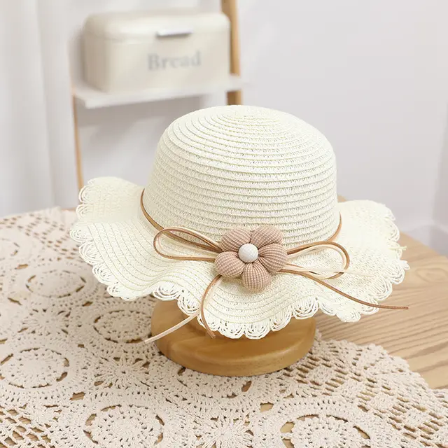 Women's Cute Flowers Sun proof Sun Hat Straw Hat Bag Milky White Hat - Shop at LoveMi