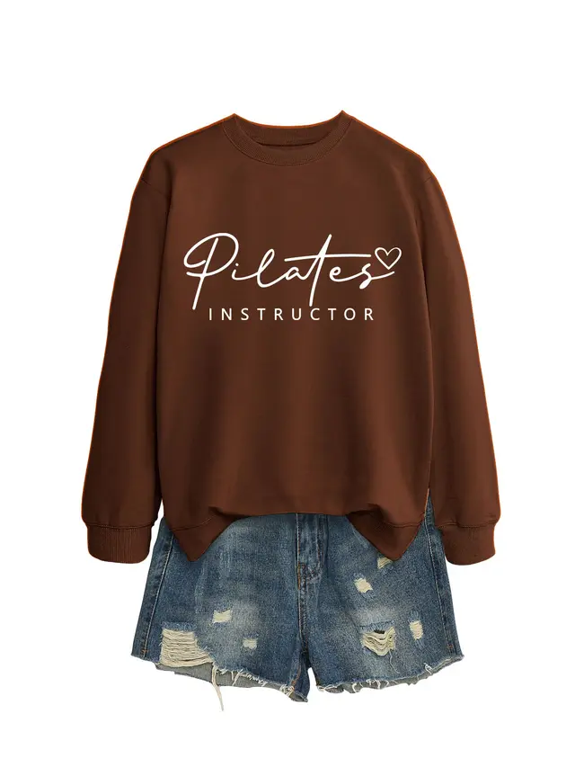 Round Neck Sweater All matching Comfortable Loose Brown White Sweatshirt Font - Shop at LoveMi
