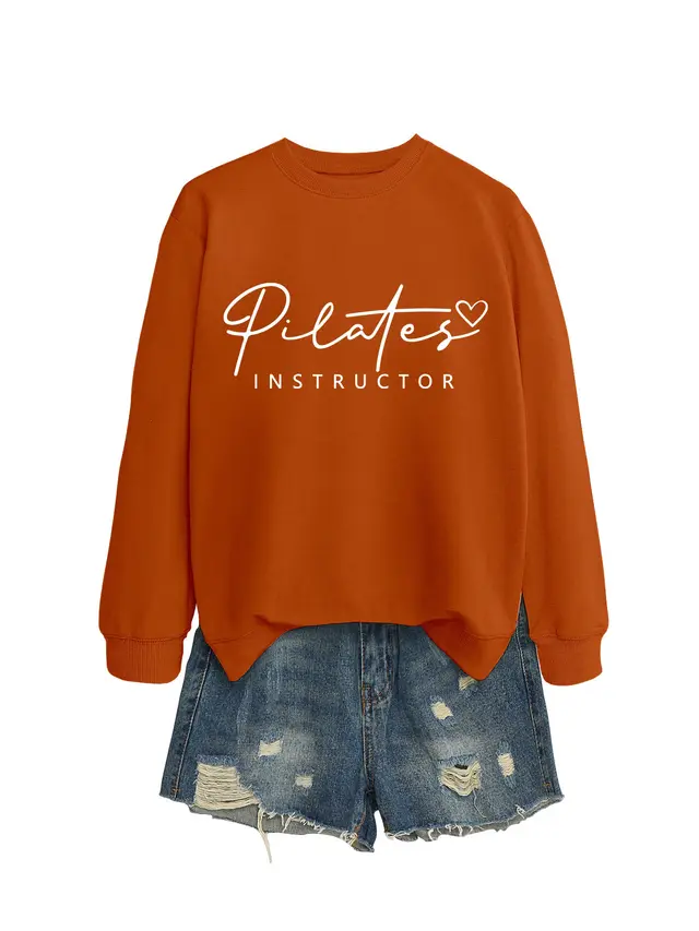 Round Neck Sweater All matching Comfortable Loose Focus Orange White Font - Shop at LoveMi