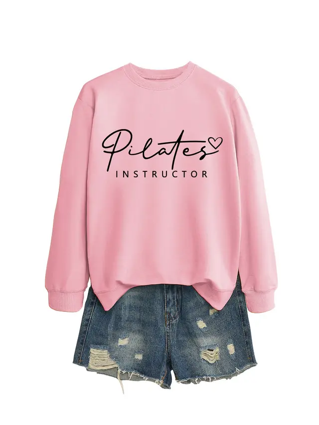 Round Neck Sweater All matching Comfortable Loose Pink Sweatshirt Black Font - Shop at LoveMi