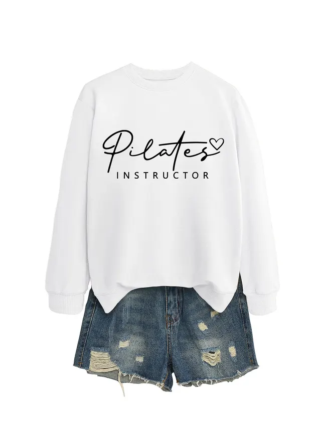 Round Neck Sweater All matching Comfortable Loose White Hoodie Black Font - Shop at LoveMi