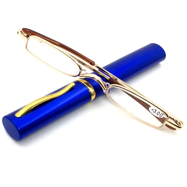 Mini Fashion Presbyopic Glasses Spring Frame Resin Blue Tube Gold Frame - Shop at LoveMi