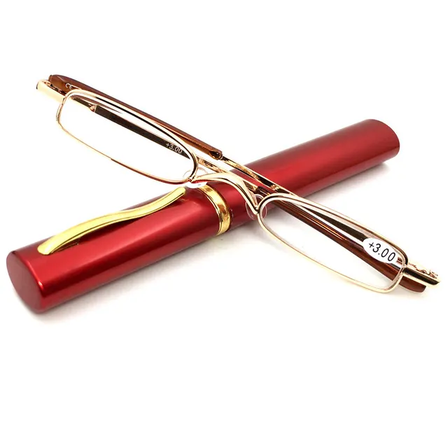 Mini Fashion Presbyopic Glasses Spring Frame Resin Red Barrel Golden Frame - Shop at LoveMi