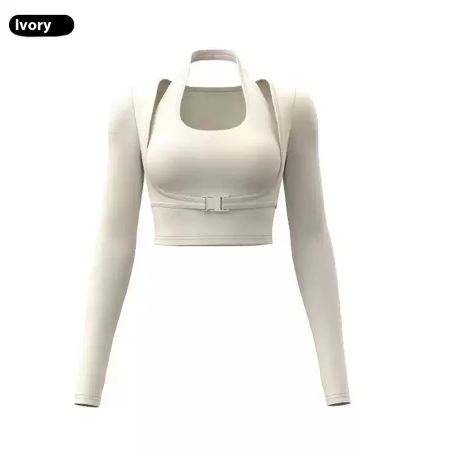 Halter Wear free Bra Exercise Yoga Clothes Women's Slim Fit Slimming Ivory White - Shop at LoveMi
