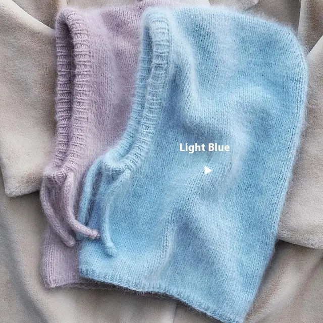 Autumn And Winter Fashion Warm Scarf Neck Protection Integrated Woolen Knitted Hat Light Blue - Shop at LoveMi