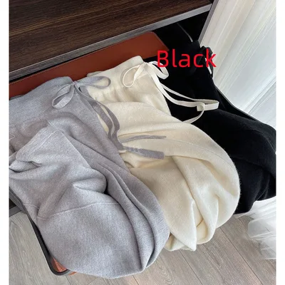 Women's Fashionable Knitted Wool Wide leg Pants Black - Shop at LoveMi