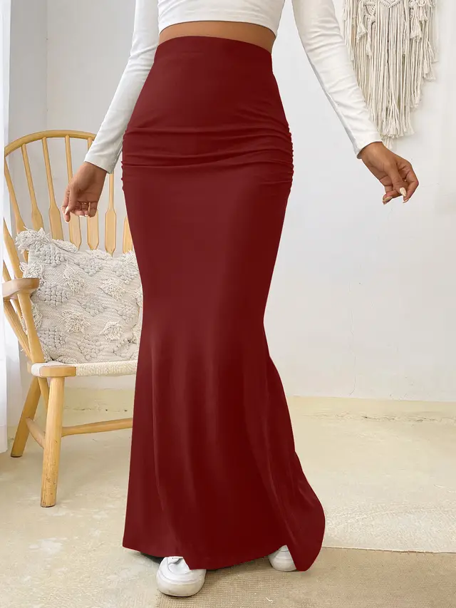 New Skirt Knitted Solid Color Fishtail Wine Red - Shop at LoveMi