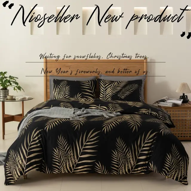 European And American Pearl Concentrate Printing Leaves Bedding Suit Black - Shop at LoveMi