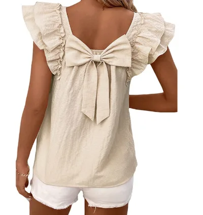 Women's Short sleeved T shirt With Bow Decoration Apricot - Shop at LoveMi