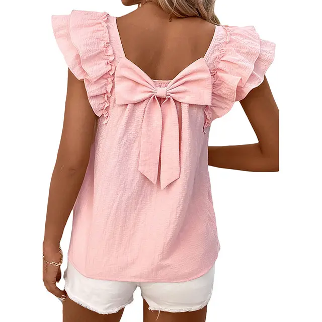 Women's Short sleeved T shirt With Bow Decoration Lc25612770 Pink - Shop at LoveMi