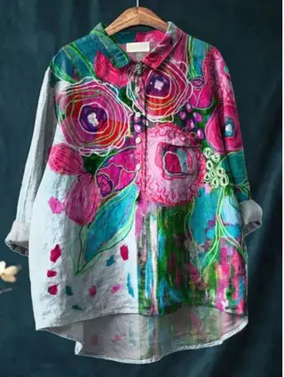 Casual Long Sleeve Shirt Print - 11Color
