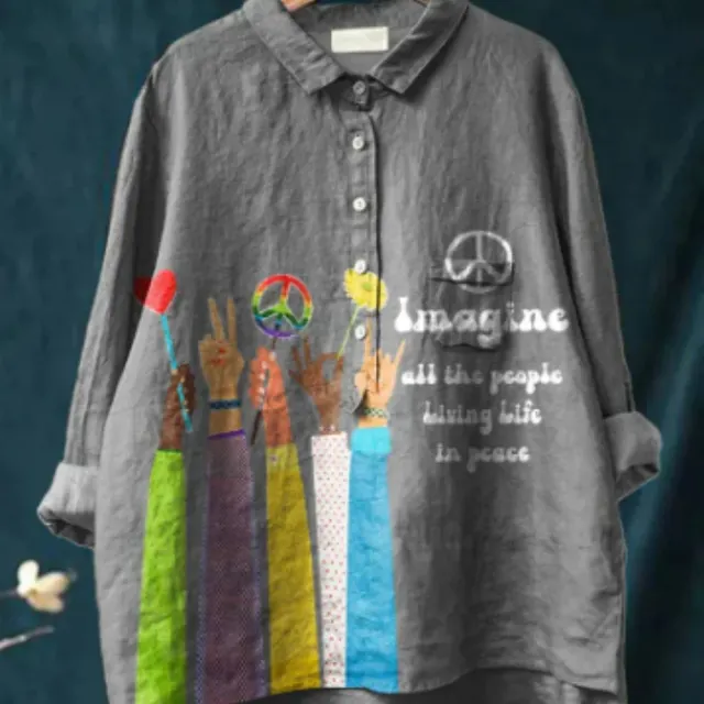 Casual Long Sleeve Shirt Print 1Color - Shop at LoveMi