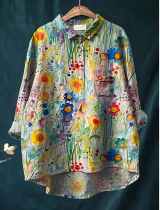Casual Long Sleeve Shirt Print - 9Color