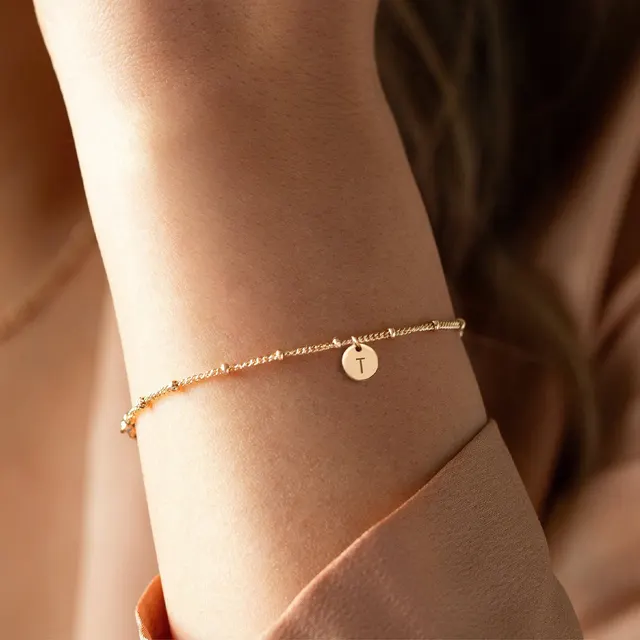 Versatile Simple Vintage Cross Round Letter Stainless Steel Bracelet Golden Single Layer - Shop at LoveMi