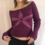 Knitting Jacquard Round Neck Sweater Inner Wear Blouse - Purplish Red