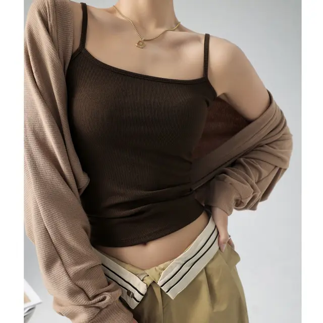 Inner Cover Supernumerary Breast Thread Can Be Outerwear Top Coffee - Shop at LoveMi