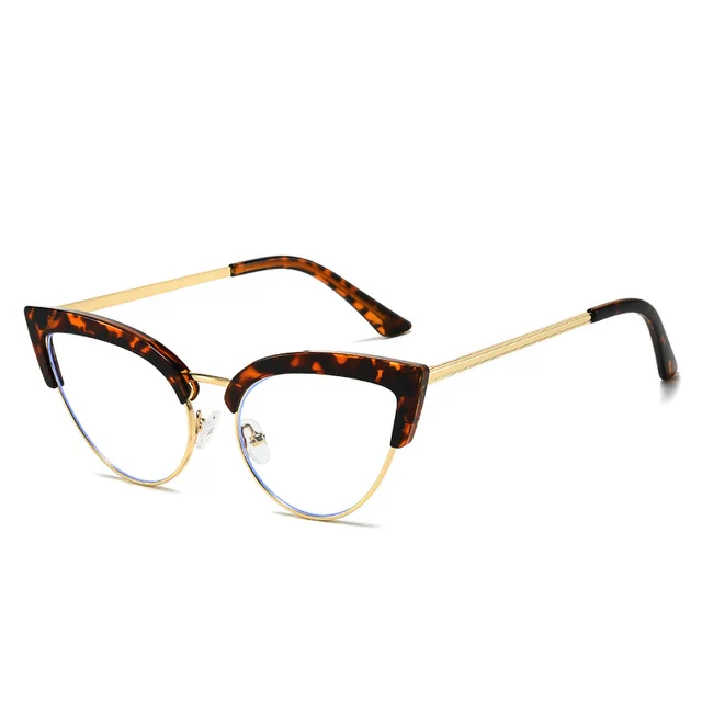 Stylish Large Frame Metal Lower Half Metal Plain Glasses Leopard Print Frame - Shop at LoveMi