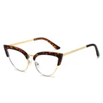 Stylish Large Frame Metal Lower Half Metal Plain Glasses - Leopard