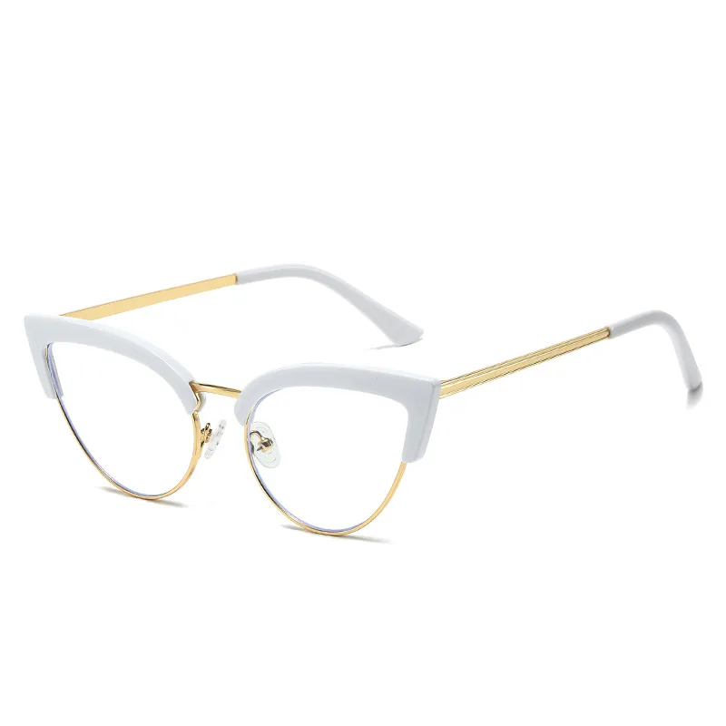 Stylish Large Frame Metal Lower Half Metal Plain Glasses - White Frame