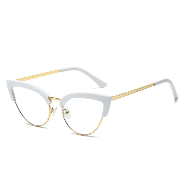 Stylish Large Frame Metal Lower Half Metal Plain Glasses White Frame - Shop at LoveMi