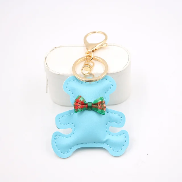 Little Bear Cute Bow Tie Leather Backpack Pendant Car Key Ring Blue - Shop at LoveMi