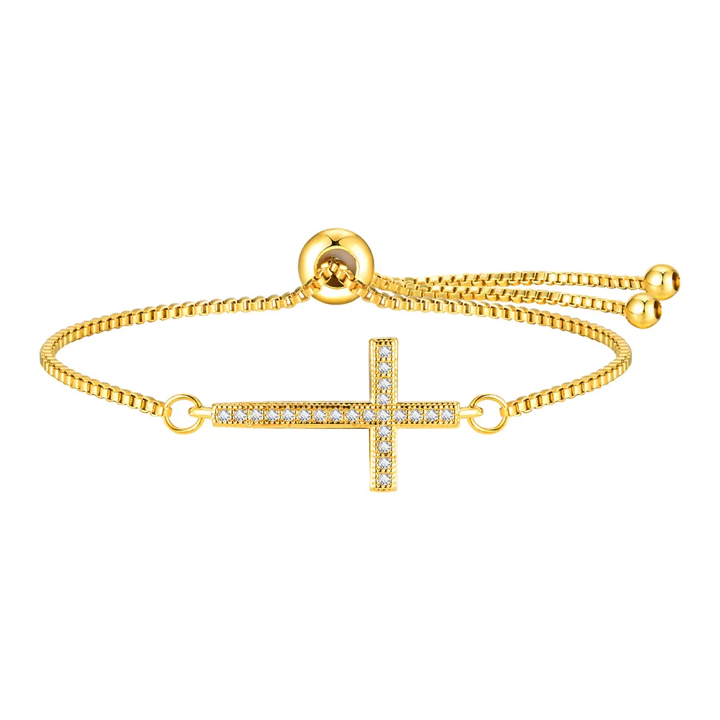 Women's Fashion Zircon Cross Adjustable Bracelet - Pbr138G