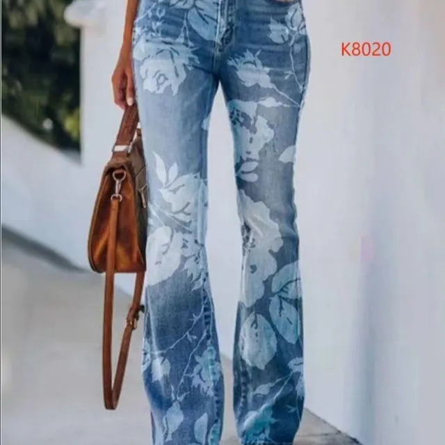 Plus Size Printed Denim Thin Casual Pants K8020 - Shop at LoveMi