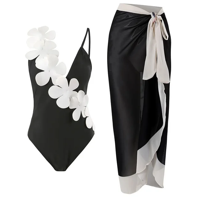 One piece Swimsuit Bikini Beach Skirt Suit Black - Shop at LoveMi