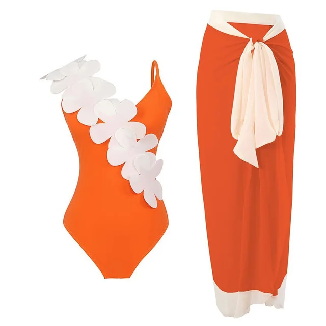 One piece Swimsuit Bikini Beach Skirt Suit Orange - Shop at LoveMi