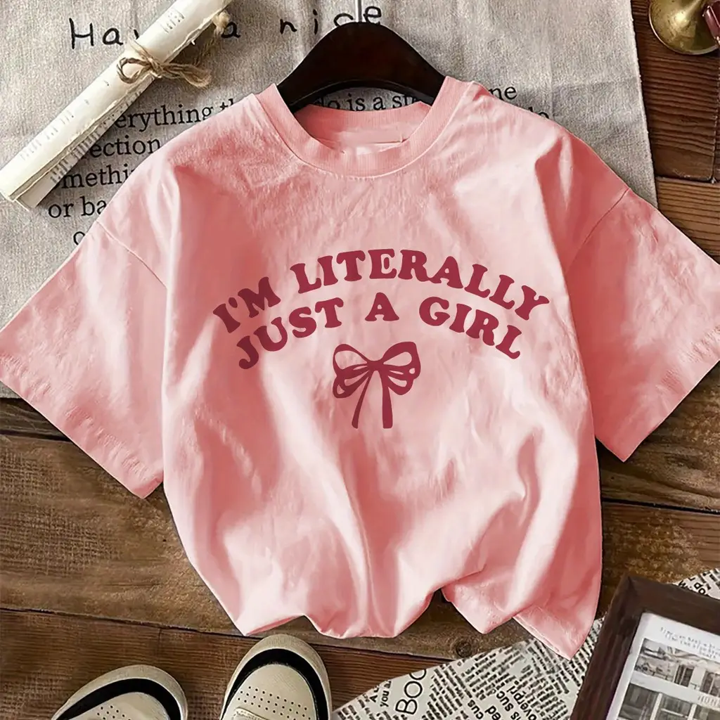I'm Just A Girl With A Bow Pattern T-shirt - Pink