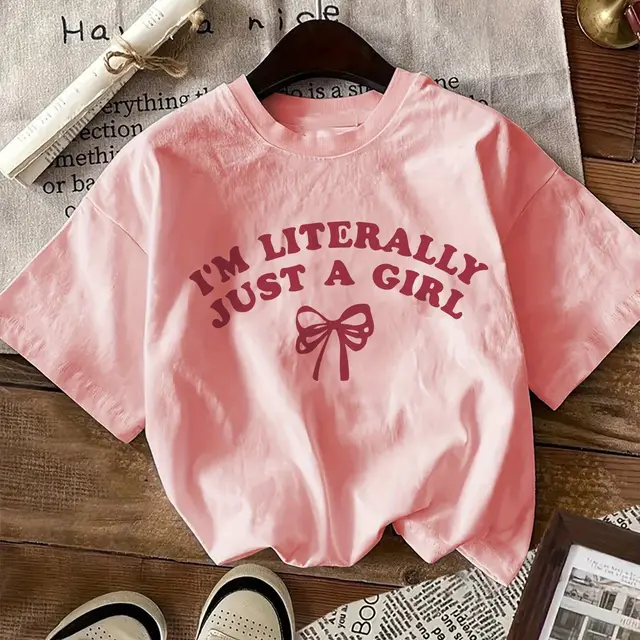I'm Just A Girl With A Bow Pattern T shirt Pink - Shop at LoveMi