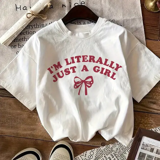 I'm Just A Girl With A Bow Pattern T shirt White - Shop at LoveMi
