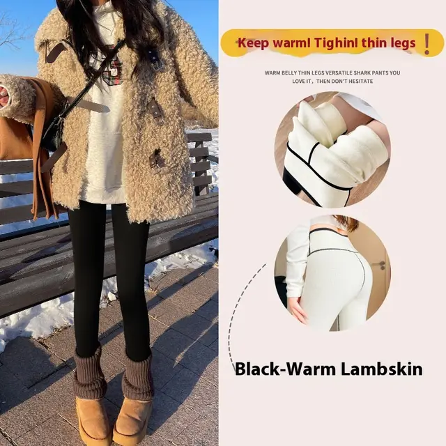 No Embarrassment Line Shark Skinny Yoga Pants Black Lambswool - Shop at LoveMi
