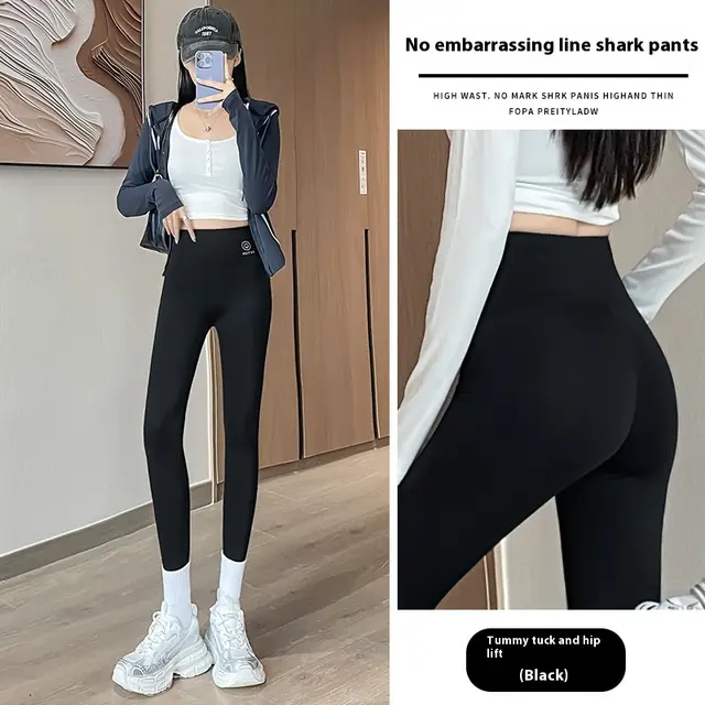 No Embarrassment Line Shark Skinny Yoga Pants Black Nylon - Shop at LoveMi