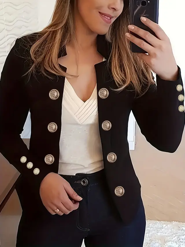 Women's Fashion Cuff Button Small Suit Black - Shop at LoveMi