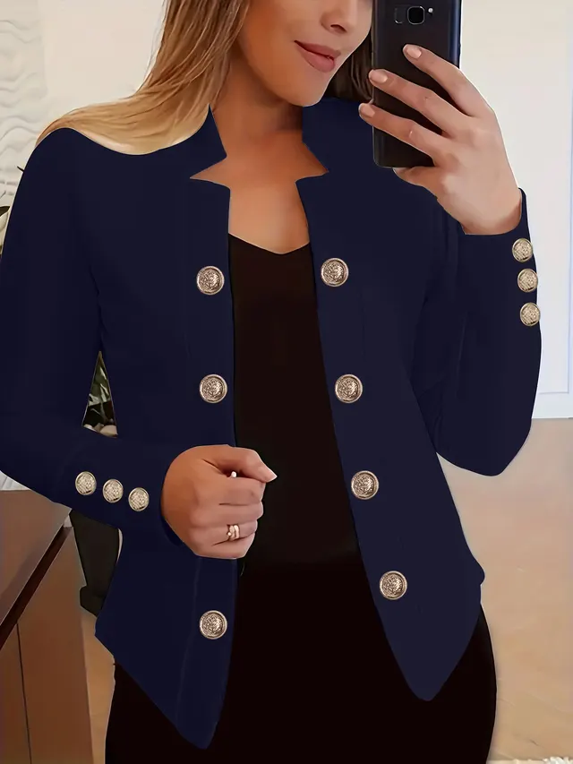 Women's Fashion Cuff Button Small Suit Navy Blue - Shop at LoveMi