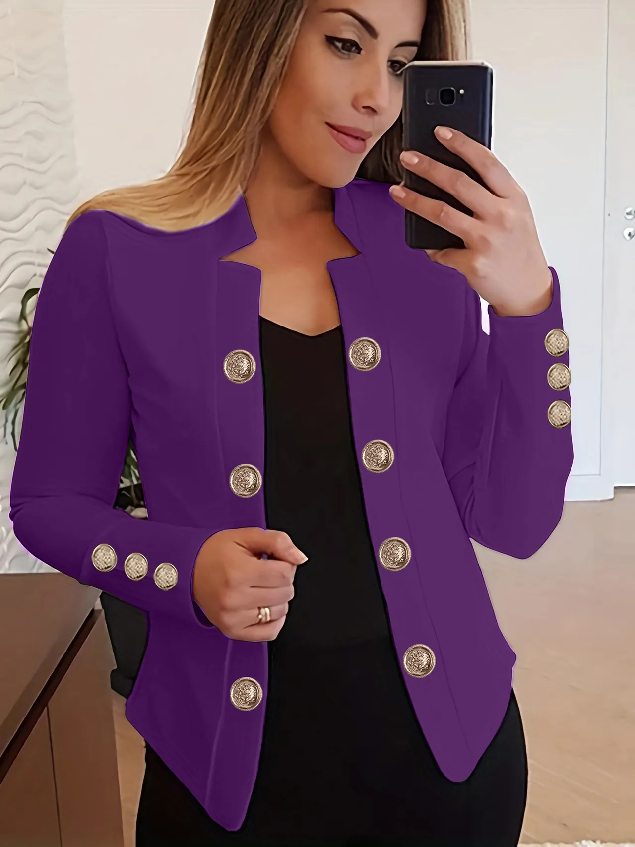 Women's Fashion Cuff Button Small Suit - Purple