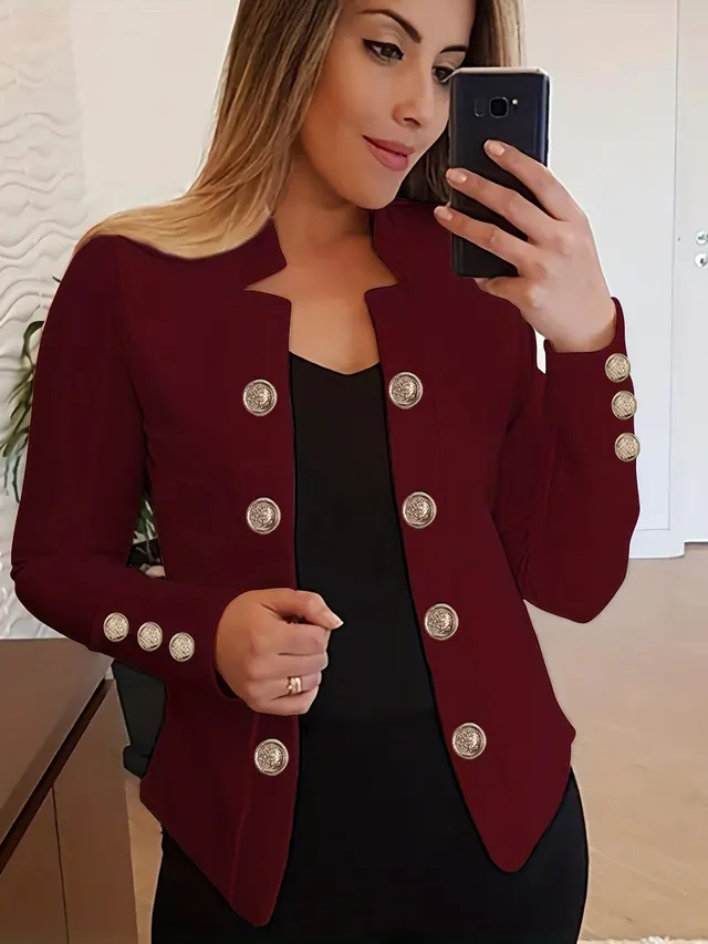 Women's Fashion Cuff Button Small Suit Wine Red - Shop at LoveMi