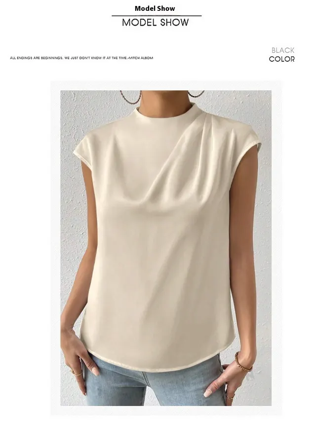 Artificial Silk Summer Round Neck Outerwear Top Beige - Shop at LoveMi