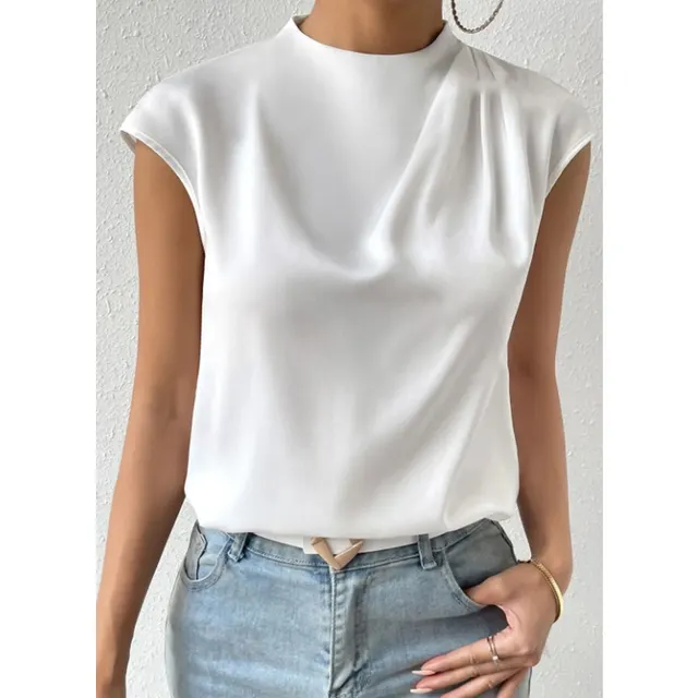 Artificial Silk Summer Round Neck Outerwear Top White - Shop at LoveMi