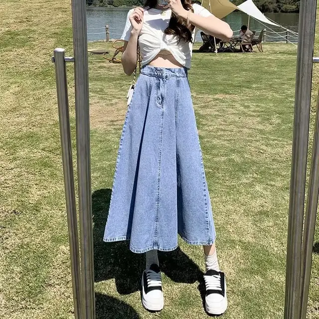 Denim Skirt Women's Mid length Autumn Light Blue - Shop at LoveMi