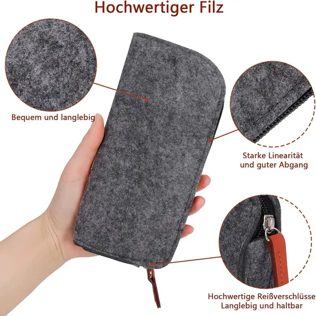 Flat Zipper Felt Bag Pencil Bag Creative Solid Color Gray - Shop at LoveMi