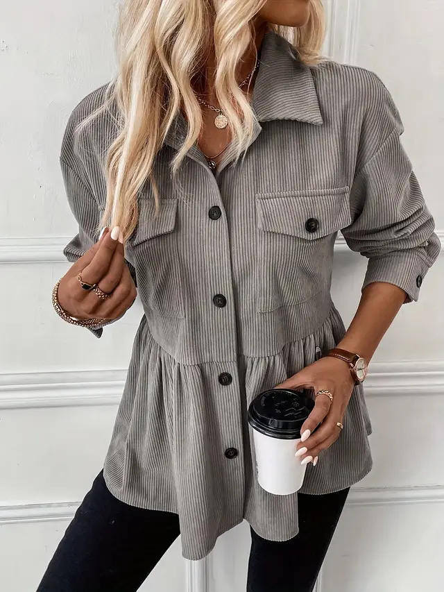 Casual Doll Shirt Coat Corduroy Shirt For Women Gray - Shop at LoveMi